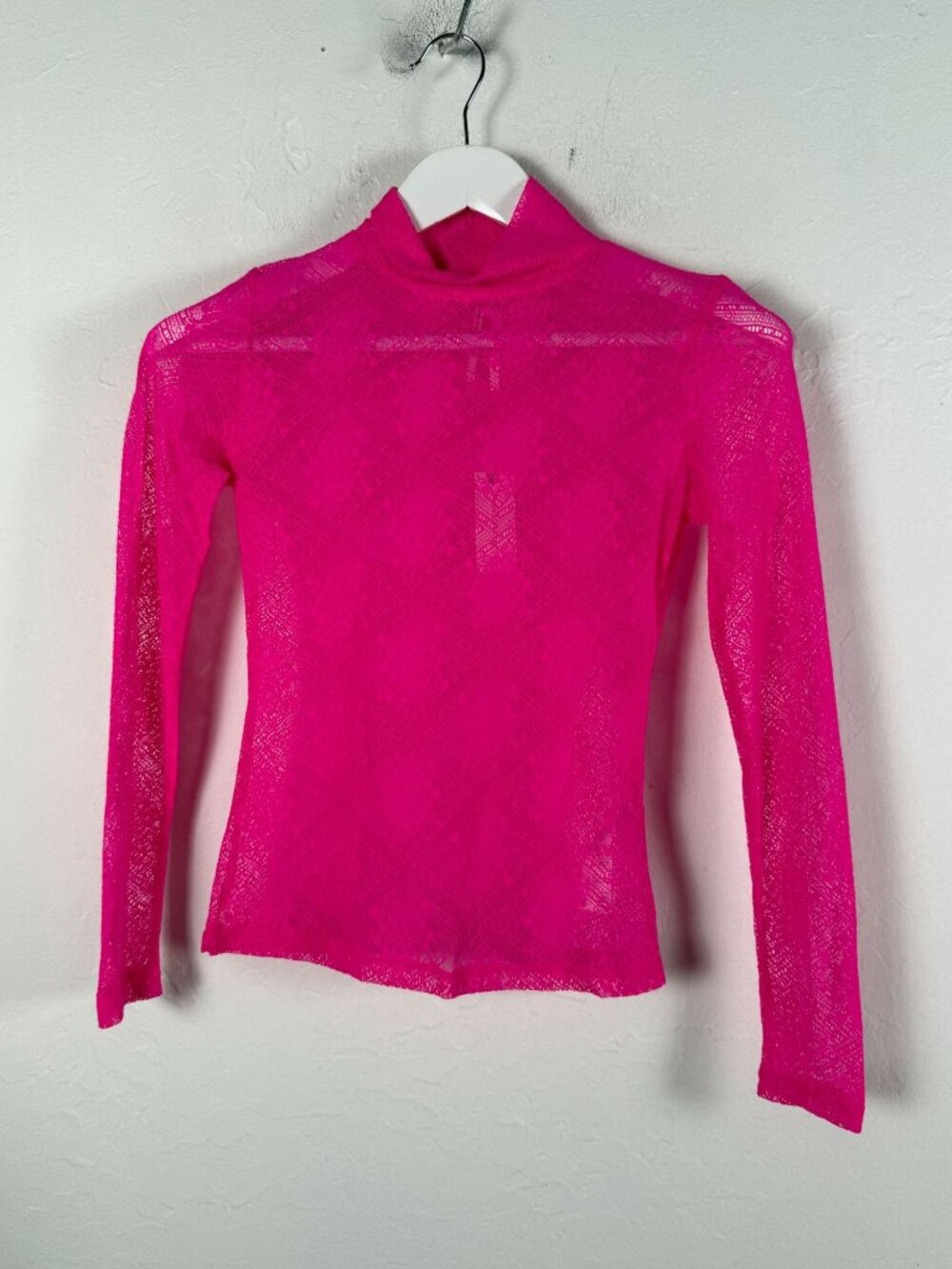 By Anthropologie Sheer Lace Turtleneck Top Rose Pink Diamond Mesh XXS New $68